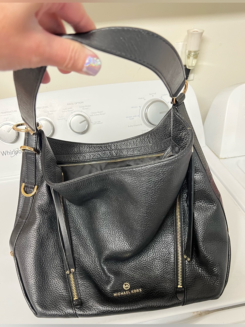 Michael Kors Black Pebbled Leather Slouch Hobo with Gold Hardware